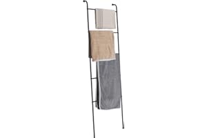 SHINOSKE Porte Serviettes Echelle 5 Niveaux, échelle de Salle de Bain en Métal Acier, Porte-Serviettes sur Pied Porte-vêtement à Poser pour couvertures Serviettes vêtement, 45 x 165 cm, Noir