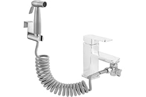 ABSOK Bidet Edelstahl Handbrause Set, silberfarben, Badezimmer-Bidetaufsatz mit Spülduschkopf, Federschlauchhaken, Wasserhahnspender, Badezimmerhygiene und Windelreinigung