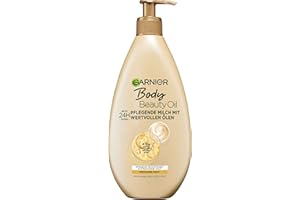 Garnier Odżywczy olejek mleczny/olejek do ciała z 4 cennymi olejami: argan, makadamia, migdały, róża, do suchej skóry - nie natłuszcza, nie klei się, Oil Beauty, 1 opakowanie - 400 ml