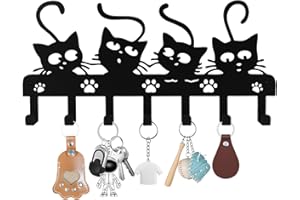 Lvjkes Colgador llaves pared, Colgador llaves, Llavero de pared multifuncional negro, Porta llaves de pared metalico, Con 7 ganchos para llaves, Apto para dormitorios, entradas, garajes (4 gatos)