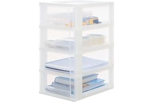 Iris Ohyama, Tour de rangement plastique, Tiroir rangement bureau de 7L, 4 Tiroirs, DDOCH-2004, Transparent- L35.5 x P26 x H49 cm