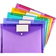 TKTTBD A4 Plastic Envelopes, 5pcs Poly Envelopes Clear Document Folders with Label Pocket File Folders with Snap Button and Snap Button for School Office Home, 5 Colors
