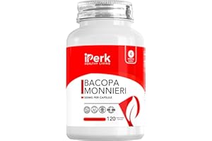 IPERK Bacopa Monnieri 500mg High Strength 120 Vegan Capsules Brahmi Extract Manufactured in ISO Lisenced Facilities Non - GMO, Dairy Free, Allergen Free & Gluten Free