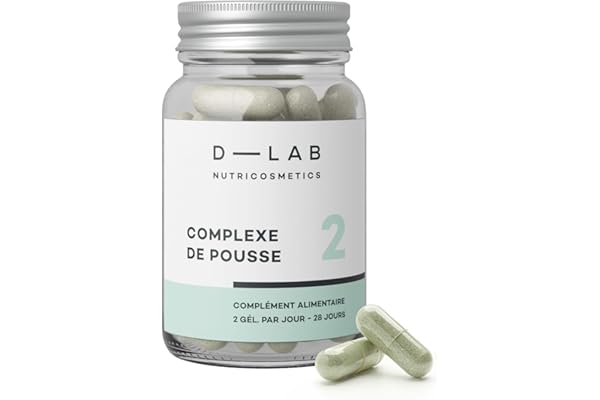 D-LAB Complexe de Pousse Cheveux | 1 Mois de Complément Alimentaire | Stimule la Pousse Très Rapide, Répare la Fibre et Nourrit Intensément le Cheveu pour un Renforcement Capillaire Optimal