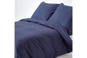 Homescapes 2-teiliges Perkal-Bettwäsche-Set dunkelblau aus 100% ägyptischer Baumwolle, 1 Bettbezug 155x220 cm & 1 Kissenbezug 80x80 cm