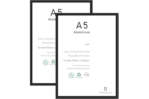 ATOBART A5-Zertifikat-Bilderrahmen,Schwarz Aluminium Fotorahmen mit Plexi-glass für Wandmontage-Display,15x21 cm,2er-Set