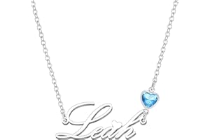 Kraven Personalized Dainty Name Necklaces Blue Birth Stone Custom Engraved Initial Nameplate Pendant Choker Customized Birthday Mother Christmas Gifts for Women Girls Teen Daughter…