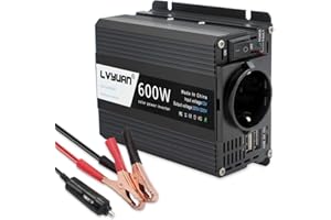 CANTPNAPE Inversor De Corriente 600W para Coche, Cantonape Transformador De 12v a 220v, Inversor con 1 EU Toma Y Dual Puertos USB 5V/2.4A para iPhone, iPad Y Tableta