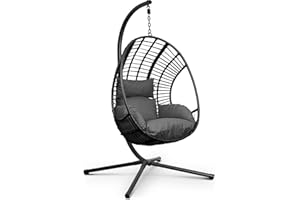 Swoods XXL Silla Colgante de Jardín - para Interior y Exterior - Silla Colgante con Base - Incluye Cojines - Resistente a la Intemperie - Carga máxima 150 kg (Gris Oscuro)