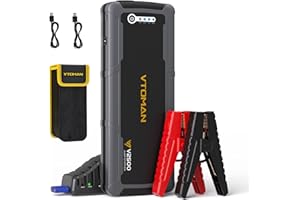 VTOMAN V2500 2500A Booster Batterie Voiture Puissant, 12V Demarreur Batterie Voiture(Jusqu’à 8.0L Gaz ou 6.0L Gazole), Jump Starter avec Pinces de sûreté, Lampe à LED, Charge Rapide 3.0