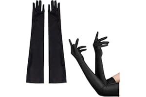 HEIGESENG 1 Paar Handschuhe Damen,Schwarze Handschuhe Lang,Schwarz Gloves,Handstulpen Satin Frauen Elegant Abendhandschuhe Lange,Gothic Handschuh Stoff für Women Mädchen Halloween kostüm