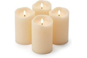‎TOCI ToCi 4 x LED Kerzen Creme Ø 7,5 x 10 cm – Flammenlose Echtwachskerzen mit Timer & schwarzem Docht - LED-Stumpenkerzen für Advent, Grablicht & Tischdeko - Batteriebetrieben