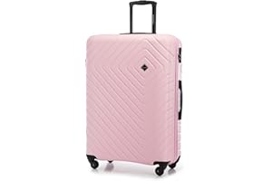 WITTCHEN Cube Line Walizka z tworzywa ABS, prosta geometryczna tłoczenie, 4 kółka z wyciąganym uchwytem zamek szyfrowy, jasnoróżowy, Grande valise, Duża walizka