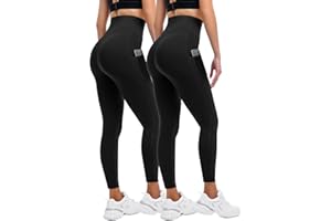 Sanpetix Leggings for Women UK with Pockets, 2 Pack Gym High Waisted Leggings for Workout Running Yoga