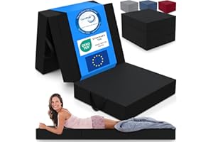 ELONEO Matelas Pliant, Matelas d'Appoint Pliable en 3 Parties, Mousse Extra Épaisse (15 cm), Lavable, Cube Intervertébral, Matelas Pliable, pour Adulte, 1 Personne (Noir, 75 x 195 x 15 cm)