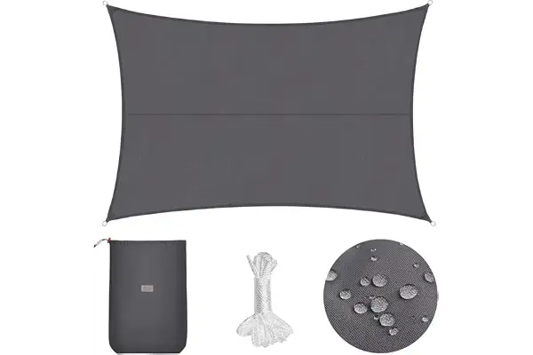 Sekey Toldo Vela de Sombra Impermeable 4x5m Rectangular Protección Rayos UV, Resistente al Desgarro, para Terraza Balcon Patio Exteriores Jardín, con Ojales y Cuerdas de Fijación, Antracita
