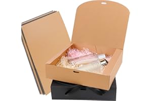 12PCS Gifts Boxes with Lids, Chostky Present Kraft Paper Gift Box with Lids Bow Ribbon Gift Boxes 27 * 20 * 8cm Square Presentation Present Box for Party Birthday Wedding Holiday (black+brown)