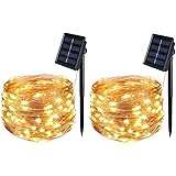 [2 Pack] BOLWEO Solar Powered String Lights,Solar Fairy Lights,Warm White,16.4Ft 50LEDS,Waterproof Wire Lighting for Indoor O