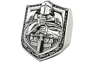 MAYIAHEY Knight Templar Ring, Crusader Shield Ring for Men, Medieval Knight Sword Shield Ring Punk Cross Helmet Warrior Ring Knights Templar Jewelry, Hip Hop Crusader Sword Ring for Boys