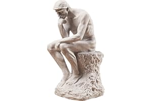 LECMACY Statue de penseur en bronze rétro coulé à froid de qualité supérieure - 24 cm - Statue décorative inspirée de Rodin's The Thinker (couleur grès)