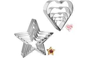 UTXN Set di 10 formine per biscotti, formine per biscotti a forma di cuore, a forma di stella, in acciaio inox, per decorare San Valentino, compleanno