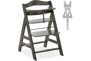hauck Chaise Haute Bébé Alpha Plus, Évolutive dès 6 Mois, Inclus Harnais 5 Points, Barre de Sécurité, Design Élégant, Réglable, Jusqu'à 90 kg, Bois FSC - Gris Charcoal