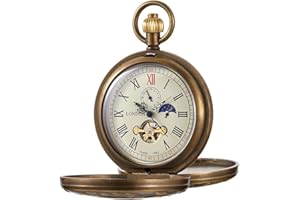Tiong Vintage Mechanical Pocket Watch Unique Tourbillon Moon Phase Roman Numerals Scale Double Hunter Pocket Watches & Gift Box