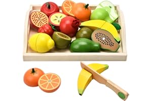 CARLORBO Wooden Toys Pretend Play Food for Children Kitchen,Role play Magnetic Fruit and Veg Educational Toys for 3+ Years Old Boys and Girls