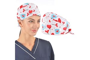 EAVUYIS 1 Stück Op Haube Stoff, Op Hauben Damen, Robin Hat, Op Haube Verstellbar Mit Knopf Arbeitskappe Baumwolldruck Kranken Schwesternkappe Unisex Staubhauben Kappe