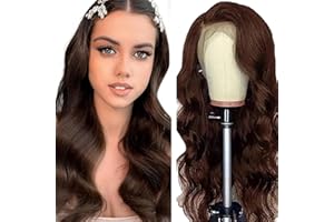 Salharer Parrucca Donna Capelli Veri Umani 13x6 Lace Front Wig Body Wave Human Hair Wig #4 Chocolate Brown Wig Pre Plucked with Baby Hair 180% Density Hair 24 Pollice