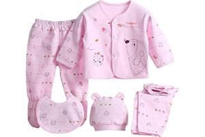HUTTAM Kit De Naissance Bebe Fille Vetement Nouveau Nee Haut Tops Manche Longue Hérisson Mignon + Pantalons *2 + Bavoir + Bonnet Habits Tenue Ensembles 5 Pièces Cadeau Bebe Naissance Fille Garçon Mixte