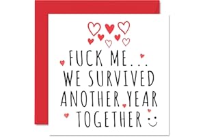 STUFF4 Funny Valentines Card for Her Him - F**k Me We Survived Another Year - Wedding Anniversary Card for Husband Wife, 145mm x 145mm Greeting Cards, Valentines Card Girlfriend Boyfriend Partner Fiancé