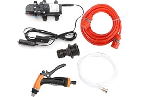 TERISASS Pompe de Lave-Auto, Kit de Pompe de Lavage de Voiture à Haute Pression Pompe à eau portable Nettoyeur d'arrosage le gazon Pulvérisateur Nettoyage Rondelle de l'automobile voiture 130PSI 12V 80W+pompe