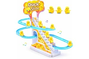 TEC TAVAKKAL Duck Slide Toy Set, Funny Automatic Stair-Climbing Ducklings Cartoon Race Track Set Duck Roller Coaster Esc