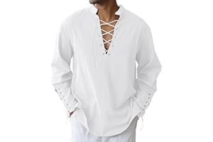 LVCBL Camicia Uomo Medievale in Cotone Lino con Lacci e Collo Coreano M-3XL