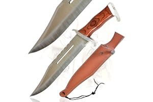 Swords and more Coltello da caccia con fodero in pelle – Lama fissa in acciaio inox, coltello outdoor per campeggio, escursionismo e attività all’aperto
