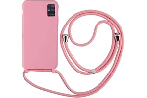 MEVIS MEIVS Funda Compatible con Samsung Galaxy A71, Ajustable Collar Correa de Cuello CordónCarcasa de Silicona-Rosa