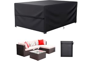 LCGOD Housse Salon de Jardin , Housse Table de Jardin 600D Oxford TissuProtection pour Tous Les Temps , pour Ensembles de Table et de Canapé avec Corde et Boucle Verrouillage (180 x 120 x 75cm)