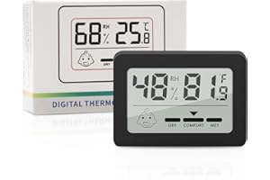 WEPAI 1PCS Mini Termómetro Higrómetro Interior,LCD Termómetro de Habitación, Medidor de Humedad de Aire,Interior Digital con Emoticón para Hogar, Dormitorio,Jardín,Negro