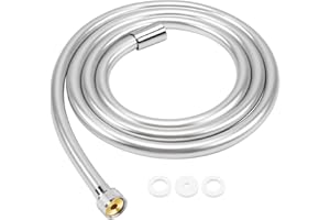 FEVONE Manguera ducha 1,5m flexo PVC chuveiro ducha liso plata, flexo de ducha de repuesto con conexiones de latón, conexión universal G 1/2 pulgadas ducha antitorsión