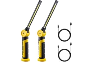 Napatyre Lampe de Travail, 4000mAh Baladeuse LED Rechargeable avec Base Magnétique, Rotation à 120° Lampe Atelier, 3 Modes Lampe de Poche pour Réparation Auto/Camping/Urgence (2 Pièce)