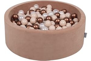 KiddyMoon Rund Bällebad Velvet Bällepool 90X30cm/200 Bälle ∅ 7Cm Ballgruben Für Babys Spielbad Kleinkinder, Hergestellt In Der EU, Wüstenrosa: Pastellbeige/Kupferrot/Perle