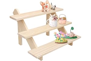 Forhandy Espositore a 3 livelli, in legno, orecchino e supporto per anelli, display riser con scanalatura rimovibile, per profumi, statuette, cosmetici, cupcake