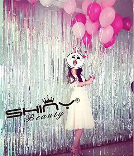 ShinyBeauty® Foil-Fringe-Curtain-9FTx10FT-Silver Party Photo Backdrop Wedding Decoration