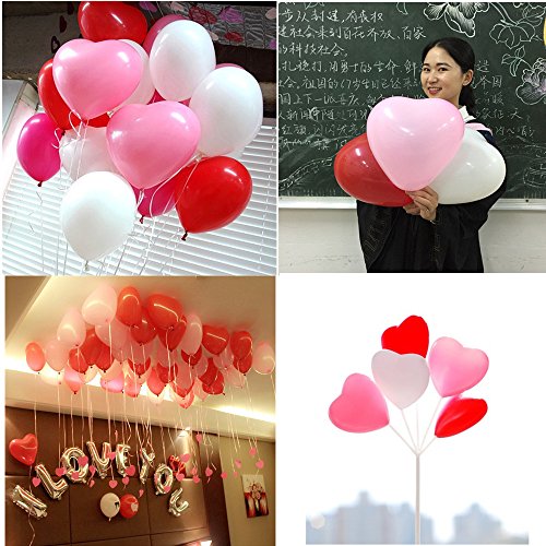 100 Herzluftballons Hochzeit Rosa Rot Weiße Herzform Luftballons Mit Ballpumpe Ballons Hochzeit Valentinstag Komplettset Herz Ballons Party Zubehör Dekorationen - 4