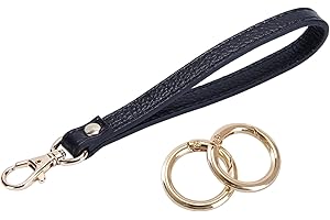 VanEnjoy Genuine Leather Keychain Wristlet Keychain Strap for Wallet Purse Clutch Cellphone Wristlet Key(Black With 2 PCS O Ring)