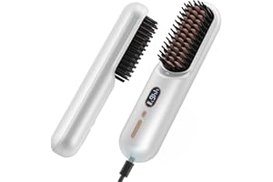 Cordless Hair Straightener Brush, iTayga Upgraded Portable Hair Straightener Brush for Women with Travel Size, 2 in 1 Negative Ion Hair Straightener Comb, 10000MAH(Nearly) USB Rechargeable, White