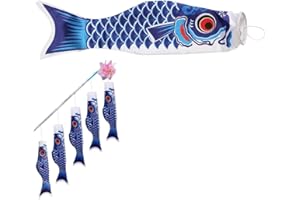 HYRKOTW 1 Confezione da 70 cm Colorata Manica a Vento per Carpa da Giardino, Mulino a Vento Carpa Streamer Ombrello Decorazione da Appendere, Carpa Streamer Bandiera da Giardino Giapponese (Blu)