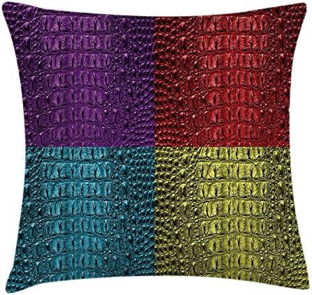 juchenjixie Animal Print Throw Pillow Cushion Cover, Pop Art Crocodile Skin Leather Pattern Colorful Exotic Illustration, Decorative Square Accent Pillow Case, 18 X 18 Inches, Purple Red Yellow