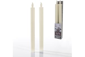 FLOWER POWER Schlaraffenland LED Stabkerzen PALO 2er Set | 2x25 cm | Flackernde Flamme | Creme Echtwachs | Elektrische Kerzen | LED Stabkerzen mit Timerfunktion | Kerzen mit Batterie und timerfunktion |